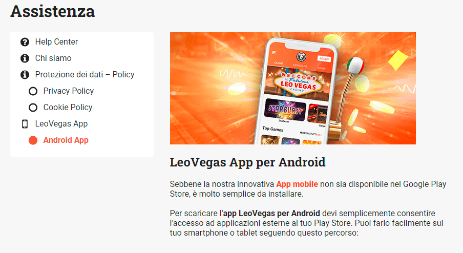 Aplicación para Android del casino LeoVegas