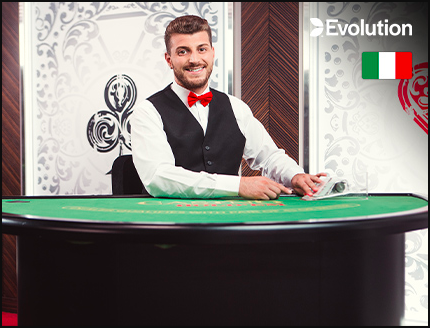 Tavolo da poker Texas Hold'em per l' Italia fornito da Evolution a Leo Vegas