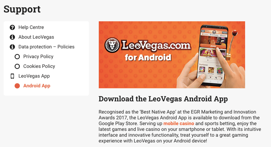 LeoVegas casino android app